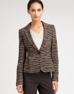 Elongated lapels and subtle pleats shape this chic animal-patterned jacket.Notched lapelsLong sleevesButton closureWelt pockets with pleatsBack ventFully linedAbout 21 from shoulder to hem73% wool/17% polyamide/10% silkDry cleanMade in Italy of imported fabricModel shown is 5'11 (180cm) wearing US size 4. 