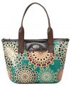 Shake up your everyday accessorizing with this mod tote design from Fossil. Durable coated canvas is outfitted with a cool kaleidoscope of colors, while the sturdy shoulder straps and roomy interior let you take along everything with ease.