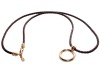 Giorgio Fedon Braided Brown Leather with Gold Loop Eyeglass Necklace