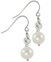 A classic look gets a contemporary twist. This pair of sterling silver earrings evokes elegance with cultured freshwater pearls (8-8-1/2 mm) and rhodium-plated sparkle beads with a Duralast finish for added luster. Approximate drop: 1-1/5 inches.
