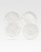 Mix-and-match set of four ceramic plates are designed to evoke the architecture and artistry of European formal gardens. Beautiful, hand-finished set is a fabulous touch at the dinner table or displayed on the wall. Ceramic Dishwasher safe Each 9½ diameter Imported