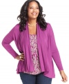 Snag two styles for one great price with Charter Club's layered look plus size top, including a draped cardigan and printed inset.