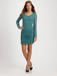 Ruched mesh skims the body in a chic body-con silhouette.ScoopneckSheer long sleevesRuched from hip to hemAbout 24 from natural waistPolyesterMachine washImported Ruched mesh skims the body in a chic body-con silhouette.ScoopneckSheer long sleevesRuched from hip to hemAbout 24 from natural waistPolyesterMachine washImported