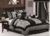Chezmoi Collection 8-Piece Black and White Micro Fur Zebra with Giraffe Design Comforter 90-Inch by 92-Inch Bed-in-a-bag Set, Queen Size Bedding