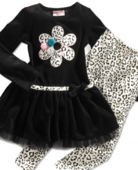 Gorgeous smorgeous velour flower dress by Flapdoodles comes with versatile printed legging. Gorgeous smorgeous velour flower dress by Flapdoodles comes with versatile printed legging.