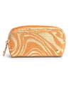 THE LOOKZebra-inspired metallic swirls on canvasPetite rectangular silhouetteTop zip closure with studded leather pullSignature goldtone S studInside logo printTHE MEASUREMENT5¾W X 3H X 1½DTHE MATERIALCanvasFully linedORIGINImported