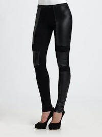 Blocked insets of stretch knit and faux leather gives this sleek, contour-hugging style the right contemporary edge.Elastic waistbandPull-on styleAnkle zippersInseam, about 3360% polyurethane/40% polyesterDry cleanImportedModel shown is 5'8½ (174cm) wearing US size Small. Blocked insets of stretch knit and faux leather gives this sleek, contour-hugging style the right contemporary edge.Elastic waistbandPull-on styleAnkle zippersInseam, about 3360% polyurethane/40% polyesterDry cleanImportedModel shown is 5'8½ (174cm) wearing US size Small.