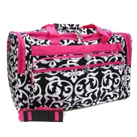 Damask Hot Pink Trim Duffle Cheer Gym Bag 22