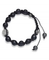 Spiritual-inspired bracelets are all the rage this season! Snap up this hot style from Ali Khan featuring semi-precious matte black agate beads and pave glass fireballs on a trendy black cord. Bracelet adjusts to fit the wrist. Approximate diameter: 2 inches. Approximate length: 12-1/4 inches.