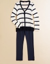 A bold stripe pattern updates a classic cardigan crafted in a lightweight knit.V-neckLong sleevesButton front77% rayon/23% polyesterMachine washImported Please note: Number of buttons may vary depending on size ordered. 