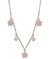 Growing into glamour. Pink enamel flowers and cultured freshwater pearls (5 mm) bloom on this children's station necklace from Lily Nily. Set in 18k gold over sterling silver. Item comes packaged in a signature Lily Nily Gift Box. Approximate length: 16 inches. Approximate charm size: 3/8 inch.