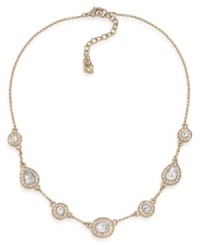 Carolee creates a shimmering illusion with this stunning necklace. Glass stones set in gold tone teardrop pendants are placed on a chain crafted of gold tone mixed metal. Approximate length: 16 inches + 2-inch extender. Carolee creates a shimmering illusion with this stunning necklace. Glass stones set in gold tone teardrop pendants are placed on a chain crafted of gold tone mixed metal. Approximate length: 16 inches + 2-inch extender.