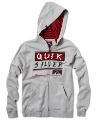 He can hang with the big guys when he's rocking this warm zip-up hoodie from Quiksilver.