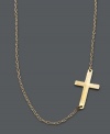 A modern update on the traditional cross. Studio Silver adds a simple twist by turning a symbolic cross pendant on its side. Crafted in 18k gold over sterling silver. Approximate length: 16 inches + 2-inch extender. Approximate drop: 1/2 inch.