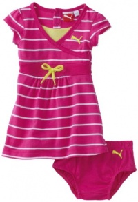 Puma - Kids Baby-girls Infant Jersey Stripe Dress And Diaper Set, Pink, 12 Months