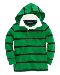 A classic long-sleeved rugby is updated with an attached hood for signature sporty style. A classic long-sleeved rugby is updated with an attached hood for signature sporty style.