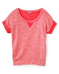 Sporty sweatshirt design elements give this cute pullover a modern edge, rendered in French terry for softness and comfort. Sporty sweatshirt design elements give this cute pullover a modern edge, rendered in French terry for softness and comfort.
