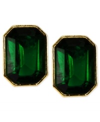 Green and gold lend a look of vibrant elegance. These stud earrings from Anne Klein features faceted green stones in a golden setting. Crafted in gold tone mixed metal. Approximate diameter: 1/2 inch. Green and gold lend a look of vibrant elegance. These stud earrings from Anne Klein features faceted green stones in a golden setting. Crafted in gold tone mixed metal. Approximate diameter: 1/2 inch.