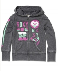 Beachy style and comfort. She's can snuggle into this hoodie from Roxy for a cozy look when the temperature drops. Beachy style and comfort. She's can snuggle into this hoodie from Roxy for a cozy look when the temperature drops.