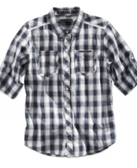Roll with it. Casual or relaxed, sleeves up or down, this DKNY shirt has classic style and comfort no matter how he wears it. Roll with it. Casual or relaxed, sleeves up or down, this DKNY shirt has classic style and comfort no matter how he wears it.