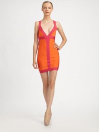 Sexy, snug, and vibrantly hued, accented by bold contrast trim.Plunging V necklineSleevelessV backBack zipAbout 20 from natural waist90% rayon/9% nylon/1% spandexDry cleanImportedModel shown is 5'9 (175cm) wearing US size Small. Sexy, snug, and vibrantly hued, accented by bold contrast trim.Plunging V necklineSleevelessV backBack zipAbout 20 from natural waist90% rayon/9% nylon/1% spandexDry cleanImportedModel shown is 5'9 (175cm) wearing US size Small.