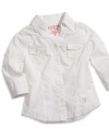 GUESS Kids Girls Big Girl Woven Top with Lace Trim, WHITE (10/12)