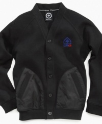 Add an extra layer for warmth and scholastic style with this LRG cardigan sweater. Add an extra layer for warmth and scholastic style with this LRG cardigan sweater.