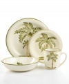 Serve up the flavor of the Caribbean with Palm Court Round place settings from the Gibson dinnerware collection. A large, hand-painted palm tree, and stripes of green and yellow make it a fun, versatile addition to any summer soiree.