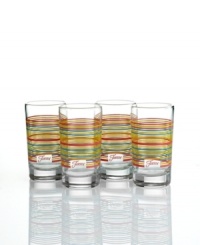 Ringed with colors to complement everyone's favorite dinnerware, Fiesta juice glasses lend retro-fun charm to any casual setting. Featuring bands of pink in the latest Fiesta hue: Flamingo! Ringed with colors to complement everyone's favorite dinnerware, Fiesta juice glasses lend retro-fun charm to any casual setting. Featuring bands of pink in the latest Fiesta hue: Flamingo!