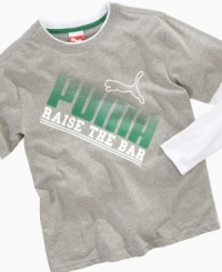 Beat the chill in this layered long-sleeve tee from Puma. Beat the chill in this layered long-sleeve tee from Puma.