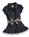 GUESS Kids Girls Baby Girl Denim Dress with Bloomers Set , DARK STONE WASH (12M)