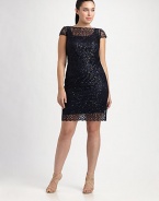 Your new, strut-worthy shift, this stunning dress features shimmering sequins, cap sleeves for subtle arm coverage and a universally flattering fit. BoatneckCap sleevesAllover sequinsConcealed back zipperFully linedAbout 24 from natural hemSelf; polyesterCombo; silkSlip; 95% polyester/5% spandex threadDry cleanMade in USA