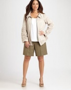 Especially feminine, this lightweight jacket is finished with a ruffled collar.Ruched long sleevesFront zipperDrawstring waist and hemAbout 28 from shoulder to hem80% polyester/20% nylonDry cleanImported