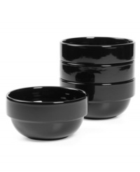 Keep the kitchen and table in check with Stax Living dinnerware. A sleek black glaze adorns cereal bowls for everyday use, in a shape designed for efficient stacking and storage. Perfect for small spaces! Keep the kitchen and table in check with Stax Living dinnerware. A sleek black glaze adorns cereal bowls for everyday use, in a shape designed for efficient stacking and storage. Perfect for small spaces!