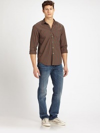 A laid-back look you'll turn no no matter the season or occasion in earthtone plaid checks with reverse-seam detail Buttonfront Cotton Machine wash Made in USA A laid-back look you'll turn no no matter the season or occasion in earthtone plaid checks with reverse-seam detail Buttonfront Cotton Machine wash Made in USA