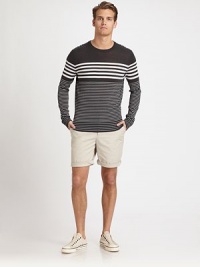 Essential crewneck style woven in fine cotton and striped to perfection.CrewneckRibbed collar, cuffs and hemCottonHand washImported Essential crewneck style woven in fine cotton and striped to perfection.CrewneckRibbed collar, cuffs and hemCottonHand washImported