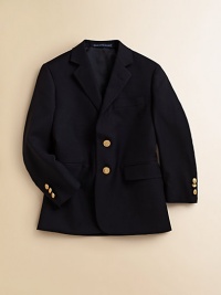 Soft, woven wool, expertly tailored with striking gold buttons.Notched lapelLong sleeves with button detailSingle-breasted with front button closureChest slash pocketTwo front flap pocketsDouble back ventsWoolDry cleanImported Please note: Number of buttons may vary depending on size ordered. Soft, woven wool, expertly tailored with striking gold buttons.Notched lapelLong sleeves with button detailSingle-breasted with front button closureChest slash pocketTwo front flap pocketsDouble back ventsWoolDry cleanImported Please note: Number of buttons may vary depending on size ordered.