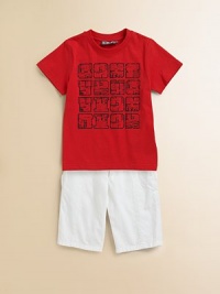 Crafted in plush cotton, this soft and stylish tee with sneaker graphic will keep him on his toes.CrewneckShort sleevesButton sleevesCottonMachine washImported Crafted in plush cotton, this soft and stylish tee with sneaker graphic will keep him on his toes.CrewneckShort sleevesButton sleevesCottonMachine washImported