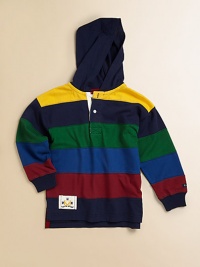 A lightweight topper in cozy cotton with bold stripes and front buttons for easy on and off.Attached hoodLong sleevesButton-frontCottonMachine washImported Please note: Number of buttons may vary depending on size ordered. A lightweight topper in cozy cotton with bold stripes and front buttons for easy on and off.Attached hoodLong sleevesButton-frontCottonMachine washImported Please note: Number of buttons may vary depending on size ordered.