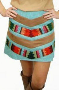 Gorgeous Judith March Aqua Blue Mini Skirt with Tribal Designs - Medium Gorgeous Judith March Aqua Blue Mini Skirt with Tribal Designs - Medium