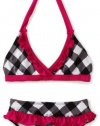 Pink Platinum Girls 7-16 Picnic Plaid Printed Swimsuit, Black, 7/8