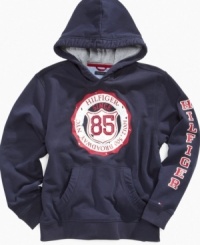 The easy way to go back – this classic pullover hoodie from Tommy Hilfiger helps warm up his casual looks this fall. The easy way to go back – this classic pullover hoodie from Tommy Hilfiger helps warm up his casual looks this fall.