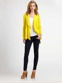 Elegant and refined, this wool-rich cardigan has a draped open front and touch of soft cashmere. Draped open frontDropped shouldersLong sleeves with ribbed cuffsFront patch pocketsFront patch pocketsSplit ribbed hem hits below hipsWool/viscose/polyamide/cashmere/angoraDry cleanImportedModel shown is 5'10 (177cm) wearing US size Small. Elegant and refined, this wool-rich cardigan has a draped open front and touch of soft cashmere. Draped open frontDropped shouldersLong sleeves with ribbed cuffsFront patch pocketsFront patch pocketsSplit ribbed hem hits below hipsWool/viscose/polyamide/cashmere/angoraDry cleanImportedModel shown is 5'10 (177cm) wearing US size Small.
