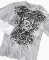 This Tapout tee has a cool cat print and a stylish layered tee look. This Tapout tee has a cool cat print and a stylish layered tee look.