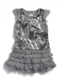GUESS Kids Girls Little Girl Sequined Dress, GREY (5/6) GUESS Kids Girls Little Girl Sequined Dress, GREY (5/6)