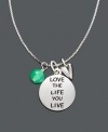 Stylish and inspirational, this charm necklace is a constant reminder to Love the Life You Live. Necklace crafted in sterling silver features a round tag charm, a heart charm, and a green bead charm. Approximate length: 18 inches. Approximate drop: 1 inch.