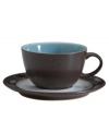 Handsome and understated, this Sienna teacup features a matte mocha surface and glazed turquoise interior for smart-casual style with your coffee or tea.