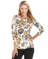 Charter Club's basic top gets a pretty update with an allover floral print. It looks great worn alone, or layered with a cardigan! Charter Club's basic top gets a pretty update with an allover floral print. It looks great worn alone, or layered with a cardigan!