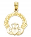 A symbol of love, this stunning cut-out Claddagh charm makes the perfect gift for a special someone. Crafted in 14k gold. Chain not included. Approximate length: 4/5 inch. Approximate width: 3/5 inch.