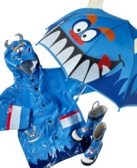 No need to be scared of the weather! This cute monster rain jacket from Western Chief will easily help him brave the rain. No need to be scared of the weather! This cute monster rain jacket from Western Chief will easily help him brave the rain.